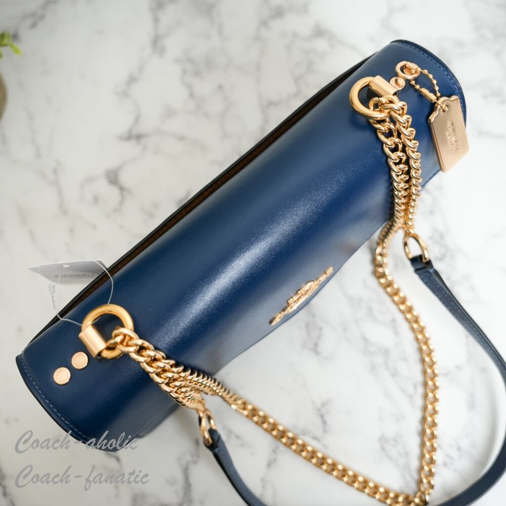 Coach CBI98 Klare Envelope Crossbody Bag Shiny Refined Calf Leather Deep Blue - Picture 11 of 16